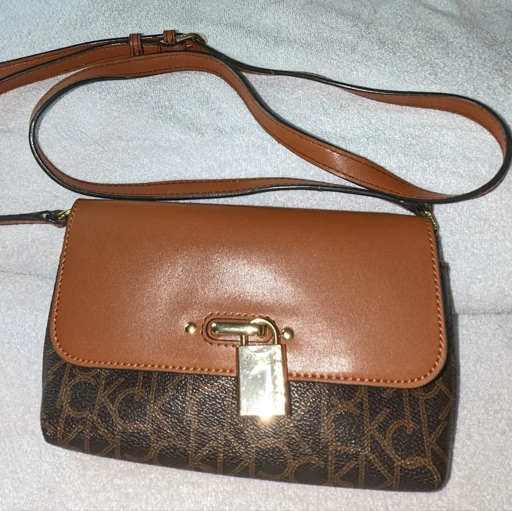 Calvin Klein brown signature Roxy crossbody bag.